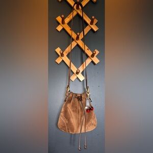 Vintage Coach Brown Suede Drawstring Shoulder Crossbody Bag (2003)